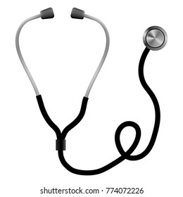 Black Realistic Stethoscope Isolated On White Stock Vector (Royalty ...