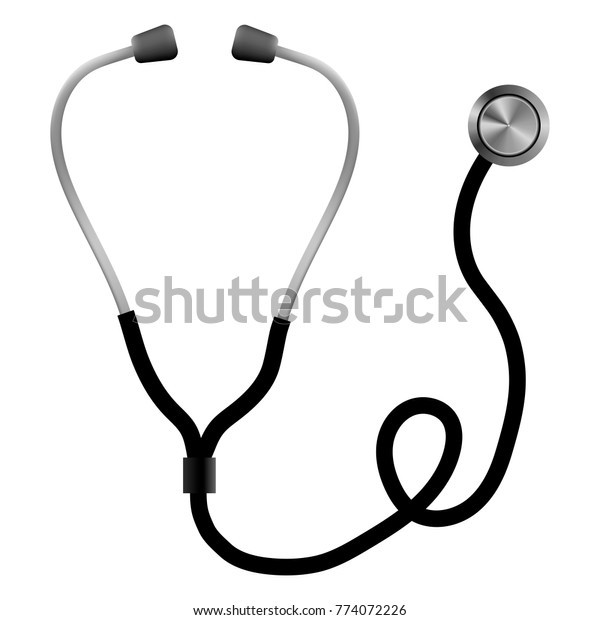 Black Realistic Stethoscope Isolated On White Stock Vector (Royalty