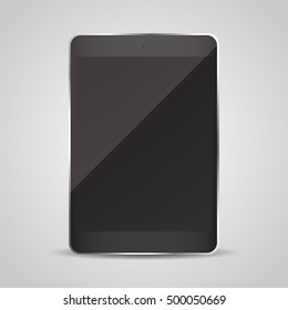 Black realistic tablet with shadow. Vector illustration