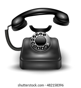 Black realistic telephone calling composition with shadows and highlights isolated on white background vector illustration