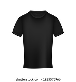 Black realistic t-shirt front view. Isolated. Vector illustration.