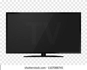 Black realistic TV screen isolated. lcd panel mockup. Television template. Vector illustration.