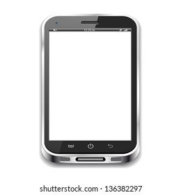 A black realistic vector smartphone isolated on a white background