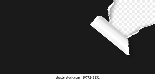 Black realistic vector torn paper corner with paper curl. Paper template for black friday sale banner.