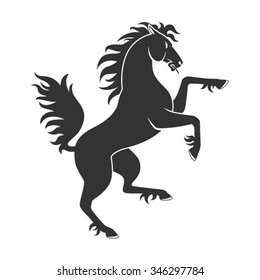 Black Rearing Up Horse For Heraldry Or Tattoo Design Isolated On White Background