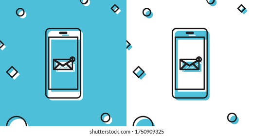 Black Received Message Concept. Neue E-Mail-Benachrichtigung auf dem Smartphone-Symbol einzeln auf blauem und weißem Hintergrund. Neue Nachricht auf dem Telefonbildschirm. Postzustellung Vektorgrafik