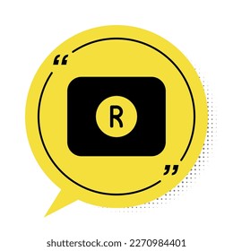Black Record button icon isolated on white background. Rec button. Yellow speech bubble symbol. Vector