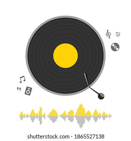 Black record disks with sound waves. Gramophone disc with music icon. Template design with music element, Realistic vector illustration.