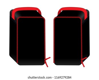 Black Rectangle Bag With Red Zipper Design, Vector File.