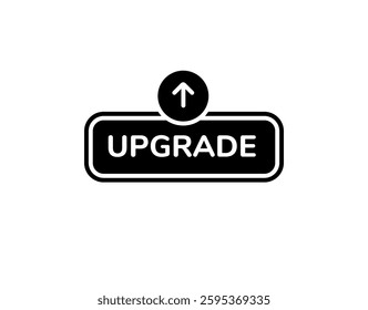 Black rectangle with bold upgrade label and upward arrow symbol, suggesting software improvement.