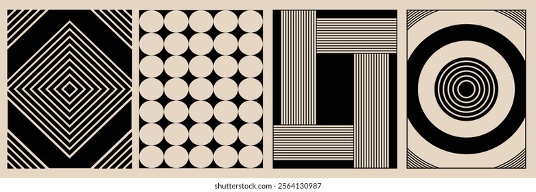 Black rectangle and ellipse geometric pattern background . square and circal vectors , lines and circuler designs illustration .