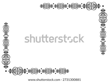 Black rectangle frame of vignettes. Lacy border of swirls. Black classic ornament on white background. Monochrome corner decor for notebook page, organizer, checklist, etc.