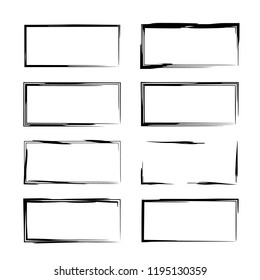 Black rectangle grunge frames. Collection of geometric empty borders.  Vector illustration. 