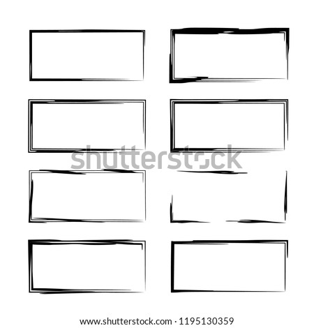 Black rectangle grunge frames. Collection of geometric empty borders.  Vector illustration. 