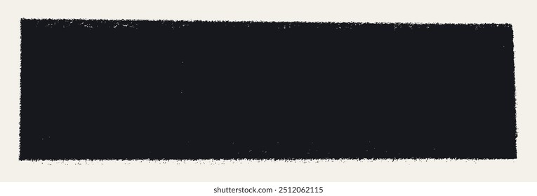 Black rectangle with grunge torn edges. Rough style frame silhouette. Ripped border square vector on light background. Ideal for stickers, banners, and collages.