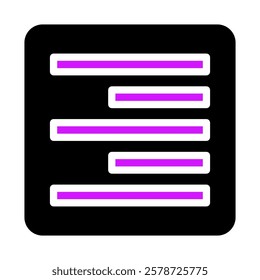 Black rectangle icon with five purple lines inside