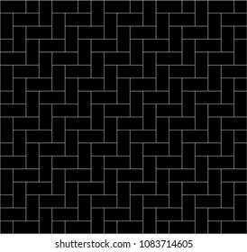 Black rectangle repeating pattern. Herringbone floor tile, weave background vector. Abstract geometric designs and shapes.