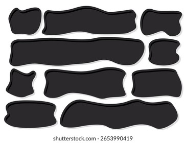 Black rectangle shape. Organic text box frame with shadow. hand drawn square vector. Abstract cute organic bubble doodle. Irregular fluid sticker for banner with curve edges