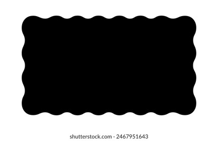 Black rectangle shape with wavy edges. Rectangular form with curvy borders. Empty scalloped text box or banner, tag or label template isolated on white background. Vector graphic illustration.