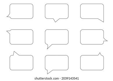 Black rectangle speech bubble icon set. Communication backdrop. Simple design. Vector illustration. Stock image.