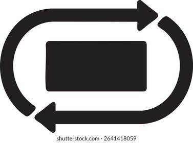 A black rectangle is surrounded by a looping arrow, indicating a cyclical process or continuous flow, against a white background.
