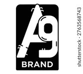 Black rectangle with white A9 brand logo and text icon