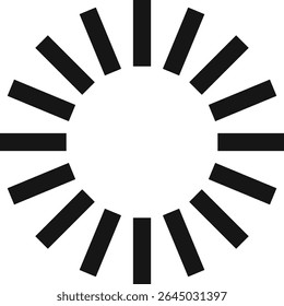 Black rectangles rotating in a circle create a visual representation of a loading or buffering process, symbolizing ongoing activity and progress