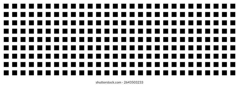 Black rectangles squares in a grid pattern on a white background, graphic illustration. concept of design, modern art, geometric pattern, minimalism, abstract decoration. Wide banner.