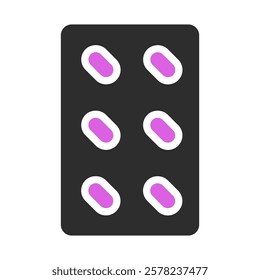 Black rectangular blister with six pink oblong pills