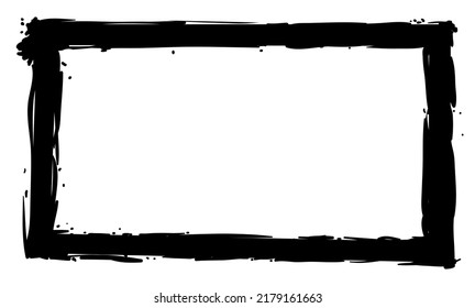 Black rectangular frame in brush stroke style, as empty space template.