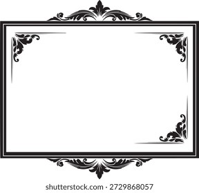 Marco rectangular negro con acentos florales decorativos de la esquina y marco negro del borde de las bandas Horizontales