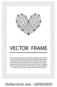 Black rectangular frame in Greek style, pattern with meander motif, sample invitation, flyer, booklet, web page, in classic style, vector illustration