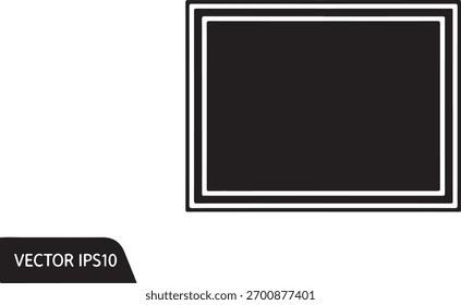 Ícone de quadro retangular preto com borda branca e gráfico de retângulo de plano de fundo branco