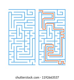 Black rectangular labyrinth with an input and an exit. An interesting and useful game for children. Simple flat vector illustration isolated on white background. With the answer.