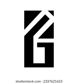Black Rectangular Letter G or Number 6 Icon on a White Background