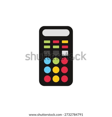 A black rectangular remote control with colored buttons for electronics or devices, simple vector design