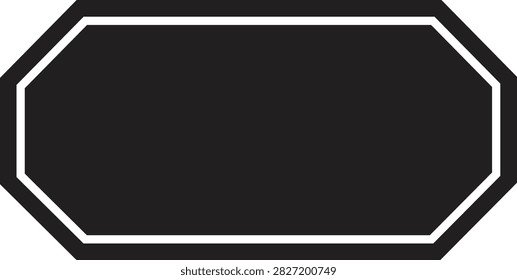 Black rectangular sign with clipped corners and a simple white border frame design.