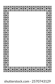 Black rectangular Vertical floral european national pattern frame. Ethnic rectangular ornament of Ancient Greece, Roman Empire, India. For invitations, diploma, engraving, embroidery, certificate. A4 