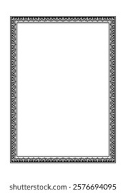 Black rectangular Vertical Islamic Asian Kazakh national ornament frames. A4 format. Abstract Asian Kazakh pattern frame, elements of the national pattern of the ancient nomads of the Turks, Kazakhs