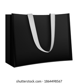 Black recycle bag identity mock-up items template transparent background. Textile tote bag for shopping mockup.