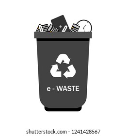 Black recycle bin symbol icon for e waste or electronic waste. Black trash can concept for e waste only