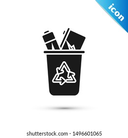 Black Recycle bin with recycle symbol icon isolated on white background. Trash can icon. Garbage bin sign. Recycle basket sign.  Vector Illustration