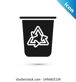 Black Recycle bin with recycle symbol icon isolated on white background. Trash can icon. Garbage bin sign. Recycle basket sign.  Vector Illustration