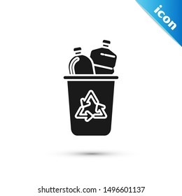 Black Recycle bin with recycle symbol icon isolated on white background. Trash can icon. Garbage bin sign. Recycle basket sign.  Vector Illustration