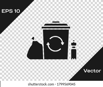 Black Recycle bin with recycle symbol icon isolated on transparent background. Trash can icon. Garbage bin sign. Recycle basket. Vector Illustration