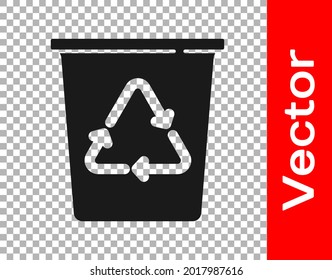 Black Recycle bin with recycle symbol icon isolated on transparent background. Trash can icon. Garbage bin sign. Recycle basket sign.  Vector