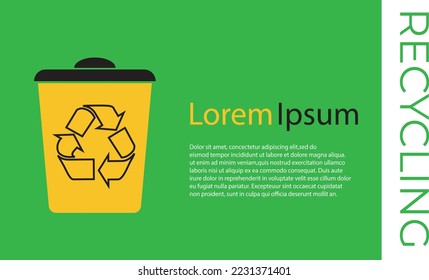 Black Recycle bin with recycle symbol icon isolated on yellow background. Trash can icon. Garbage bin sign. Recycle basket sign.