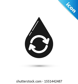 Black Recycle clean aqua icon isolated on white background. Drop of water with sign recycling.  Vector Illustration