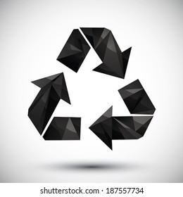 Black recycle geometric icon made in 3d modern style, best for use as symbol or design element for web or print layouts.