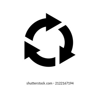 black recycle icon. Recycle label separately on white background. Three black arrows. Recycle.